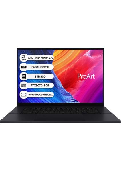 ProArt P16 H7606WP-ME022W AMD Ryzen AI 9 HX 370 64GB 2TB SSD RTX5070 Windows 11 Home 16" OLED Taşınabilir Bilgisayar