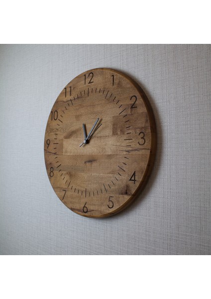 El Yapımı Ahşap Duvar Saati 16.5 Inch (42 Cm) - Sessiz Mekanizma - Ceviz Rengi Gürgen Ağacı fırsatları