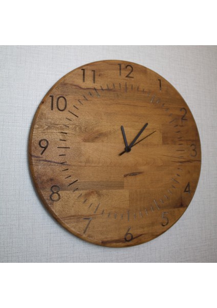 El Yapımı Ahşap Duvar Saati 16.5 Inch (42 Cm) - Sessiz Mekanizma - Ceviz Rengi Gürgen Ağacı indirimleri