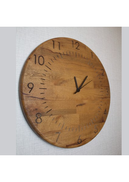 El Yapımı Ahşap Duvar Saati 16.5 Inch (42 Cm) - Sessiz Mekanizma - Ceviz Rengi Gürgen Ağacı