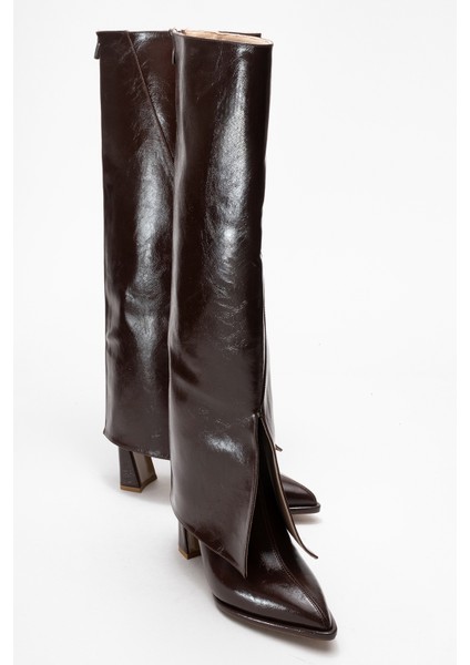 Aja Kahverengi Kadın Kalın Topuklu Çizme Olabilen Bot