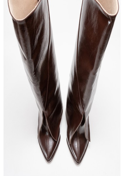 Aja Kahverengi Kadın Kalın Topuklu Çizme Olabilen Bot