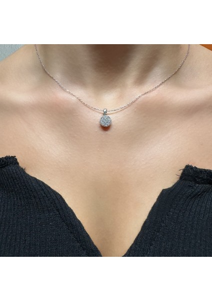 925 Ayar Gümüş Zirkon Taşlı Yuvarlak Minimalist Kolye