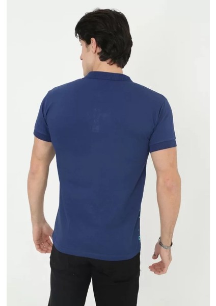 Erkek Yakalı Slim Fit Pike Çizgili T-Shirt - Mavi fiyatları