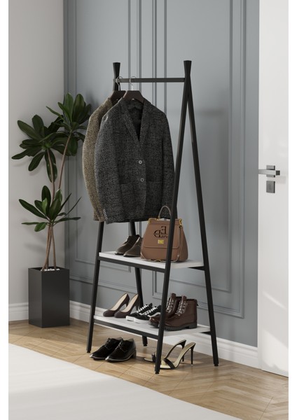 Jade Konfeksiyon Elbise Askılık , 2 Raflı Askılık , Siyah Metal - Beyaz Tabla fiyatları