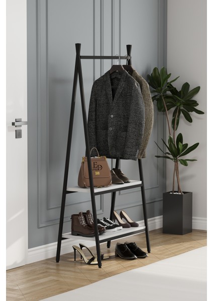 Jade Konfeksiyon Elbise Askılık , 2 Raflı Askılık , Siyah Metal - Beyaz Tabla fırsatları