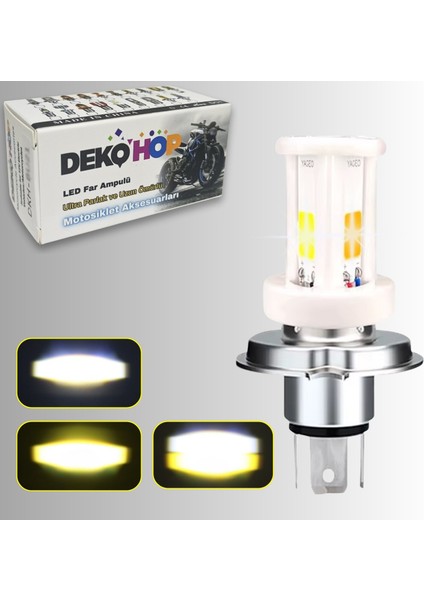 H4 Uzun Kısa Seramik Gövde LED Far Ampul 12-24V Beyaz Amber Sarı 3 LED Far Lambası 18W 1800 Lm