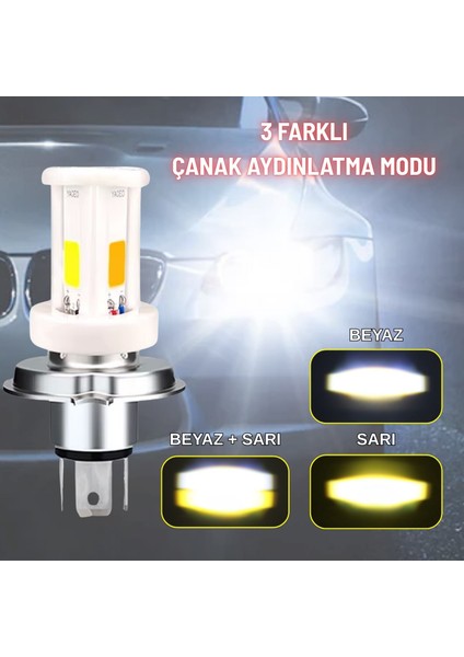 H4 Uzun Kısa Seramik Gövde LED Far Ampul 12-24V Beyaz Amber Sarı 3 LED Far Lambası 18W 1800 Lm fiyatları