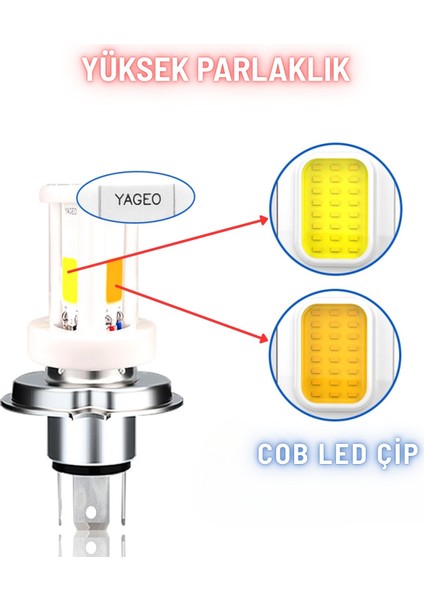 H4 Uzun Kısa Seramik Gövde LED Far Ampul 12-24V Beyaz Amber Sarı 3 LED Far Lambası 18W 1800 Lm indirimleri