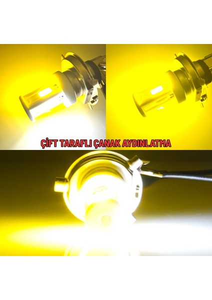 H4 Uzun Kısa Seramik Gövde LED Far Ampul 12-24V Beyaz Amber Sarı 3 LED Far Lambası 18W 1800 Lm
