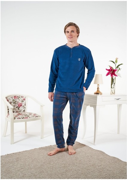 Düz Renk Uzun Kol Polar Erkek Pijama Takım modelleri