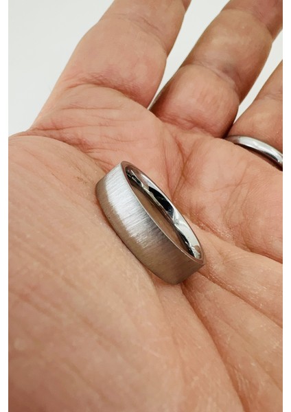 Kişiye Özel Isim Tarih Yazılı 6mm Mat Fırçalanmış Düz Unisex Çelik Yüzük Alyans CL46Y modelleri