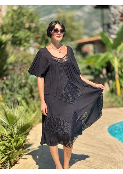 VL5510 Marselina Vual Elbise Siyah modelleri