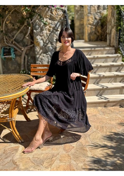 VL5510 Marselina Vual Elbise Siyah indirimleri