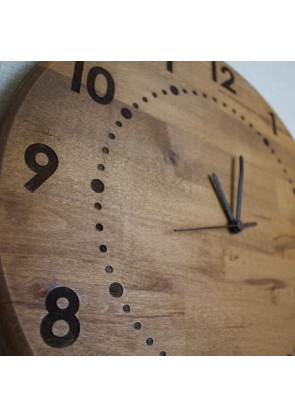 El Yapımı Lazer Işlemeli Ahşap Duvar Saati 42 cm - Sessiz Mekanizma - Ceviz Rengi