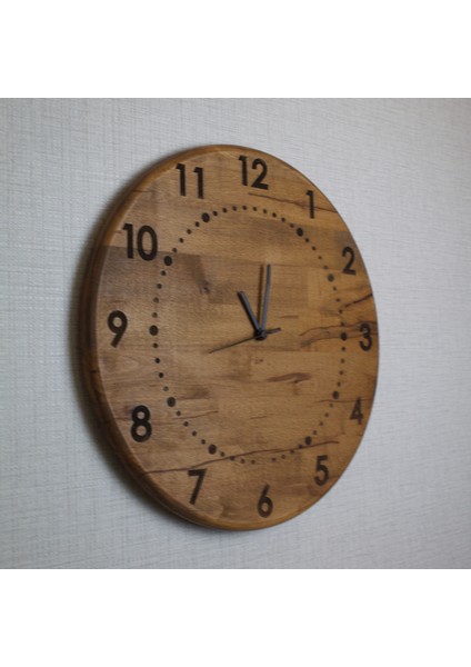 El Yapımı Lazer Işlemeli Ahşap Duvar Saati 42 cm - Sessiz Mekanizma - Ceviz Rengi