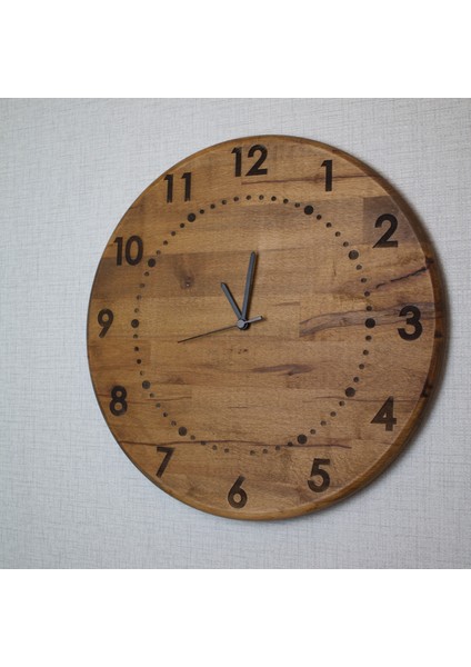 El Yapımı Lazer Işlemeli Ahşap Duvar Saati 42 cm - Sessiz Mekanizma - Ceviz Rengi