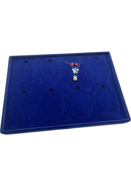 Süet Kumaş Lacivert 34-24 cm Ayaklı 8 Pedli Kolye Tabla Stand modelleri
