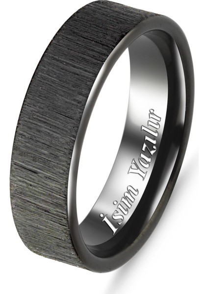 Kişiye Özel Isim Tarih Yazılı 6mm Mat Fırçalanmış Düz Unisex Çelik Yüzük Alyans CL46Y