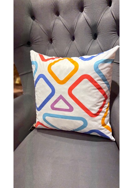 Geometrik Beyaz /çift Tarafı Baskılı Evelyn Süet Kırlent Kılıfı 43 x 43