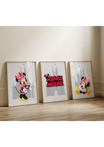 (Çerçevesiz) Minnie Mouse 3lü Poster Seti Çerçevesiz Duvar Posteri 3 Adet