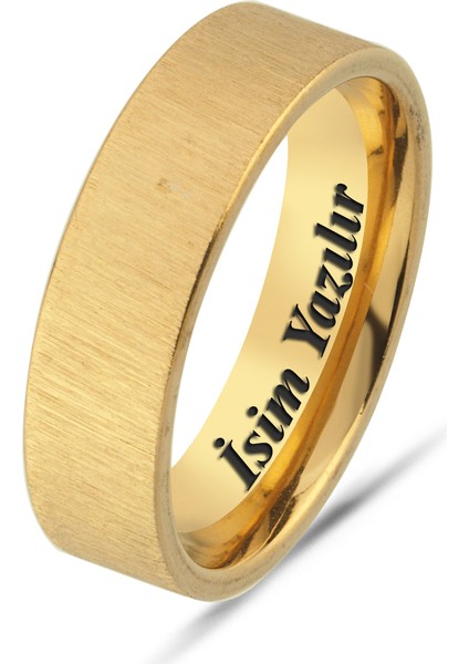 Kişiye Özel Isim Tarih Yazılı 6mm Mat Fırçalanmış Düz Unisex Çelik Yüzük Alyans CL46Y