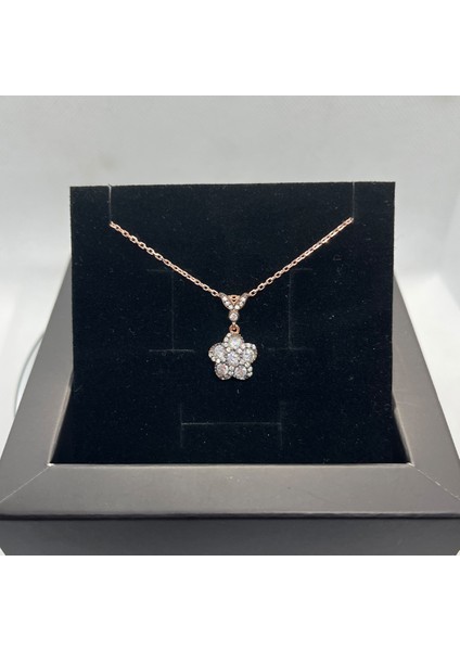 925 Ayar Gümüş Rose Gold Kaplama Işıldayan Çiçek Kolye