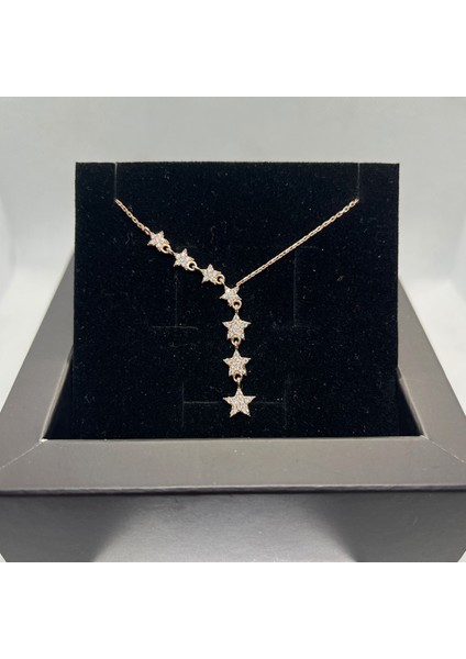 925 Ayar Gümüş Rose Kaplama Yıldız Motifli Sarkıt Kolye fiyatları