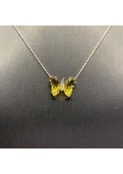 925 Ayar Gümüş Citrine Taşlı Kelebek Kolye