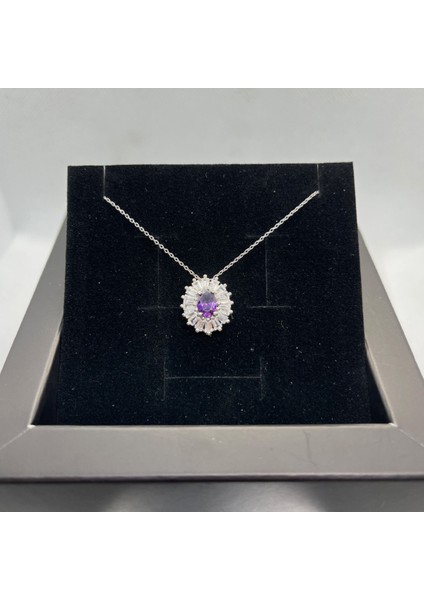 925 Ayar Gümüş Mor Zirkon Taşlı Madalyon Kolye fiyatları