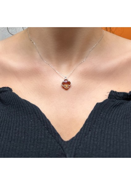 925 Ayar Gümüş Karnelyan Taşlı Minimalist Kolye