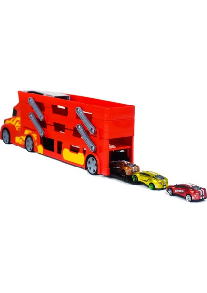 Smilechild Toys 3 Katlı 4 Arabalı Trafik Levhalı Tır Garaj Otopark Yarış Pisti Eğitici Oyun Seti Kırmızı Tır modelleri