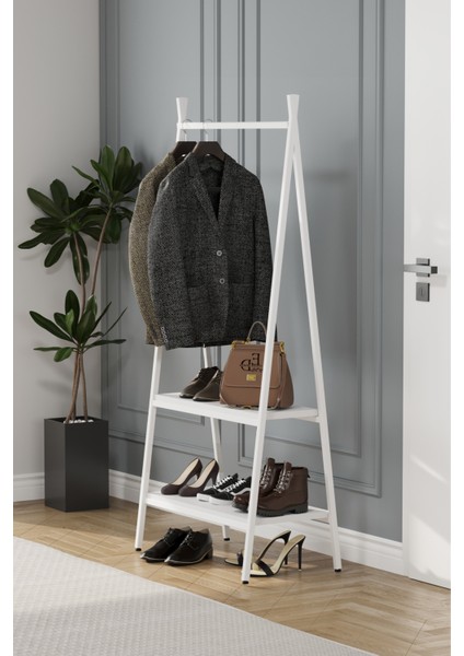 Jade Konfeksiyon Elbise Askılık , 2 Raflı Askılık , Beyaz Metal - Beyaz Tabla fiyatları