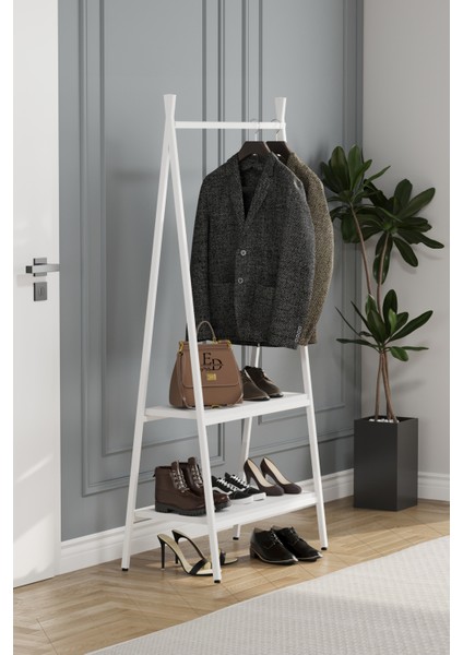 Jade Konfeksiyon Elbise Askılık , 2 Raflı Askılık , Beyaz Metal - Beyaz Tabla modelleri