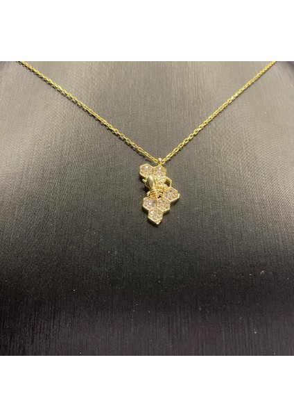 925 Ayar Gümüş Sarı Altın Kaplama Arı Peteği Kolye