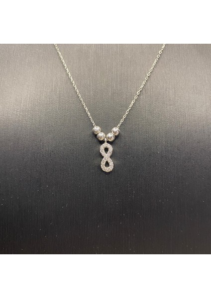 925 Ayar Gümüş Inci Taşlarla Süslü Minimalist Sonsuzluk Kolye