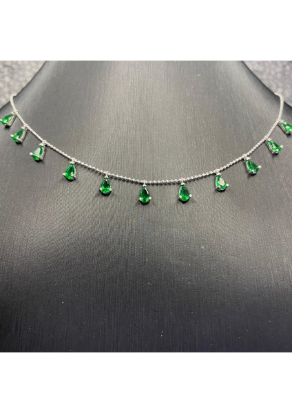 925 Ayar Gümüş Zümrüt Gözyaşı Kolye