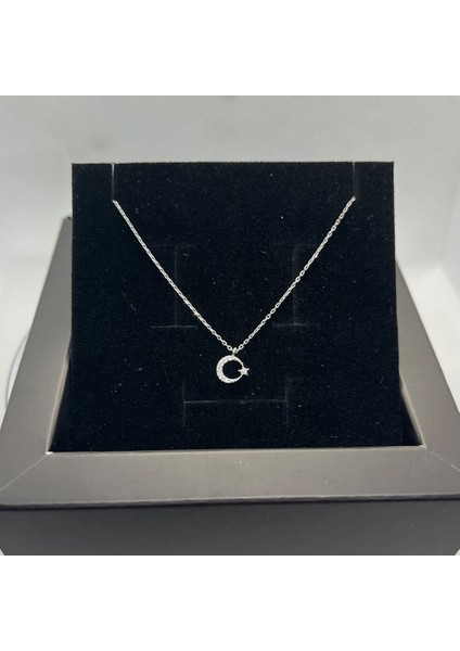 925 Ayar Gümüş Zirkon Taşlı Minimal Ay Yıldız Kolye fiyatları