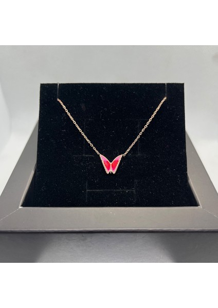 925 Ayar Gümüş Yakut Taşlı Kelebek Hayalet Kolye