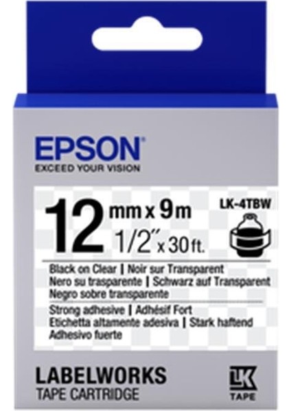 Lk-4tbw Güçlü Yapışkanlı Şeffaf Üzeri Siyah 12MM 9metre Etiket
