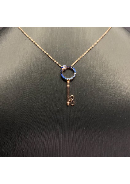 925 Ayar Gümüş Renkli Taşlı Nazar Boncuklu Anahtar Kolye