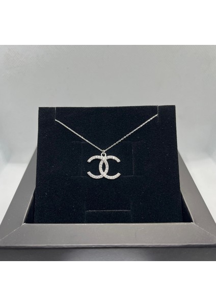 925 Ayar Beyaz Zirkon Taşlarla Kaplı Modern Kolye fiyatları