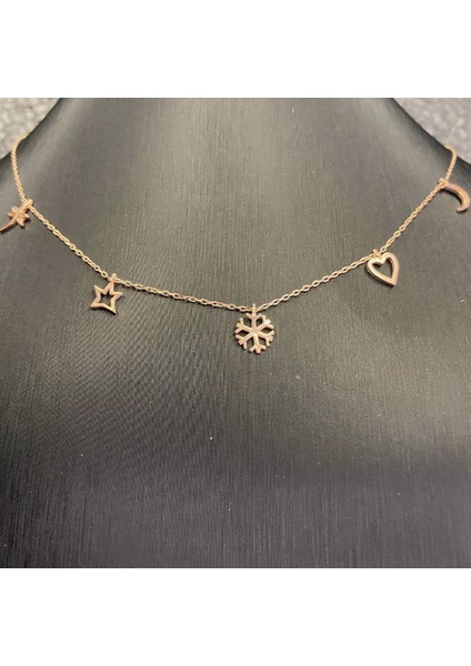 925 Ayar Gümüş Rose Kaplama Sembollerin Ahengi Kolye