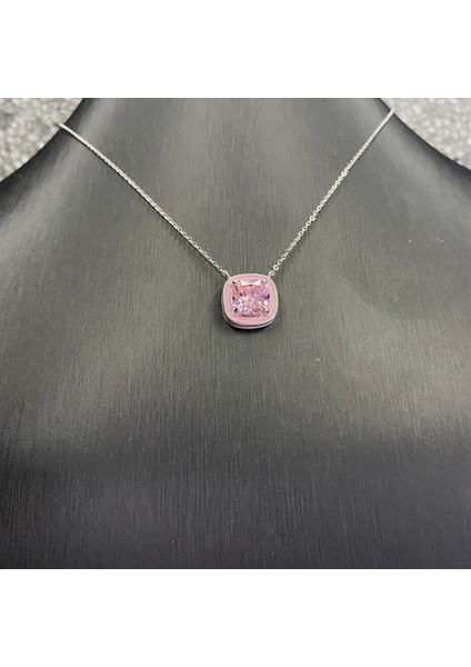 925 Ayar Gümüş Kare Pembe Taşlı Hayalet Kolye fiyatları