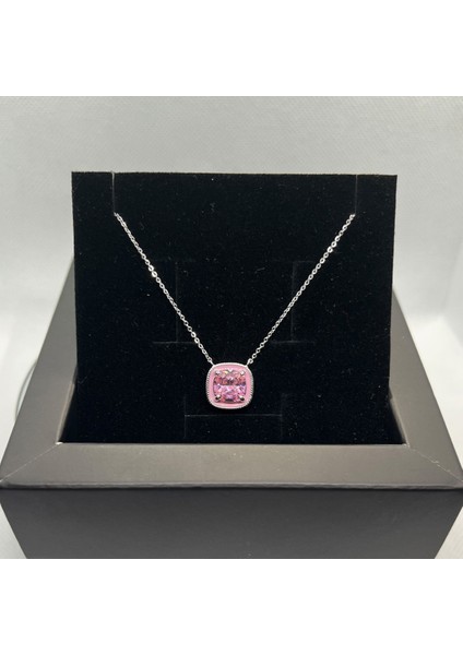 925 Ayar Gümüş Kare Pembe Taşlı Hayalet Kolye modelleri