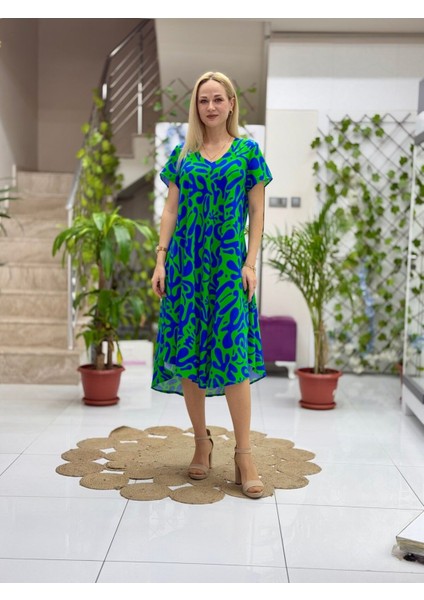 Viskon Elbise Maviyeşil