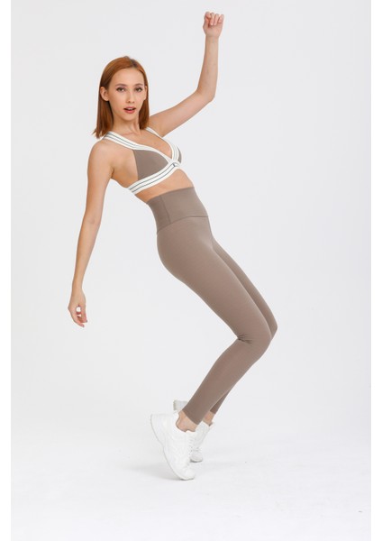 V Yaka Toparlayıcı Spor Sütyen Toprak Meissa modelleri