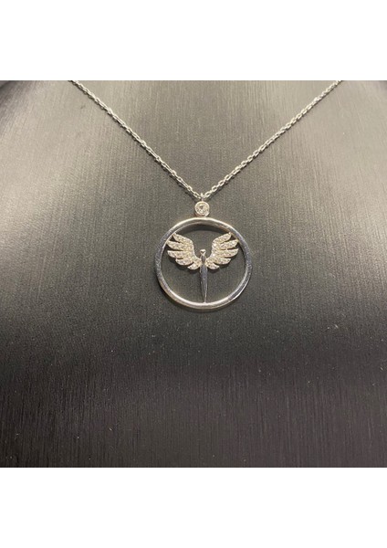 925 Ayar Gümüş Beyaz Taşlı Mikail Meleği Kolye