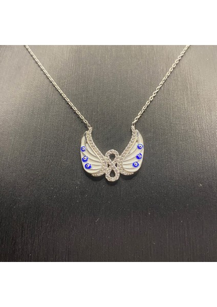 925 Ayar Gümüş Nazar Boncuklu Zirkon Taşlı Kanatlı Sonsuzluk Kolye