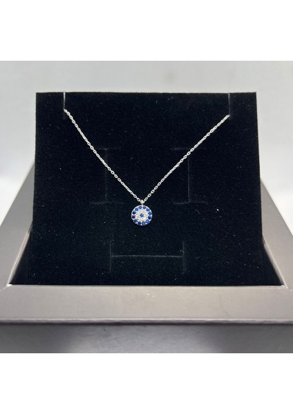 925 Ayar Gümüş Mavi Taşlı Yuvarlak Minimal Kolye fiyatları